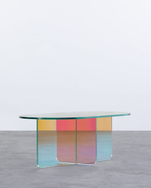 Tavolino da Caffè Ovale Iridescente in Vetro Temperato (90x50 cm) Iris