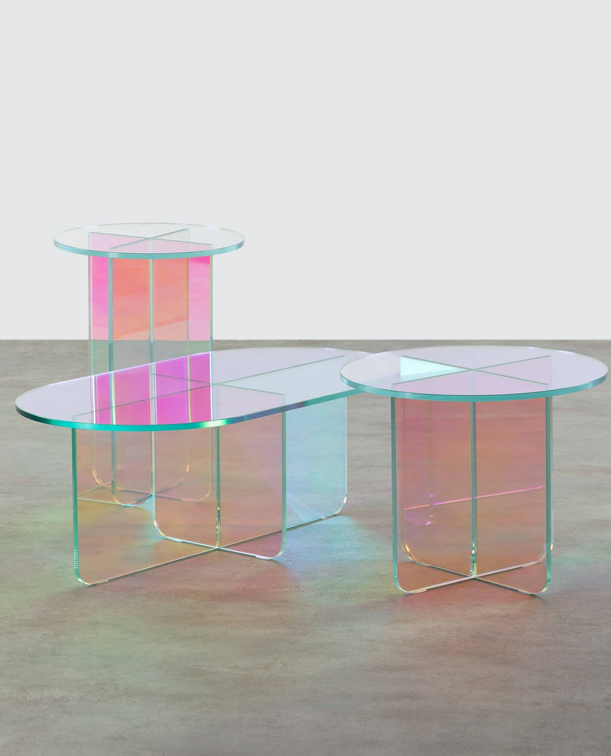 Set di Tavolini Ausiliari e da Caffé Iridescente in Vetro Temperato Iris, immagine della galleria 3