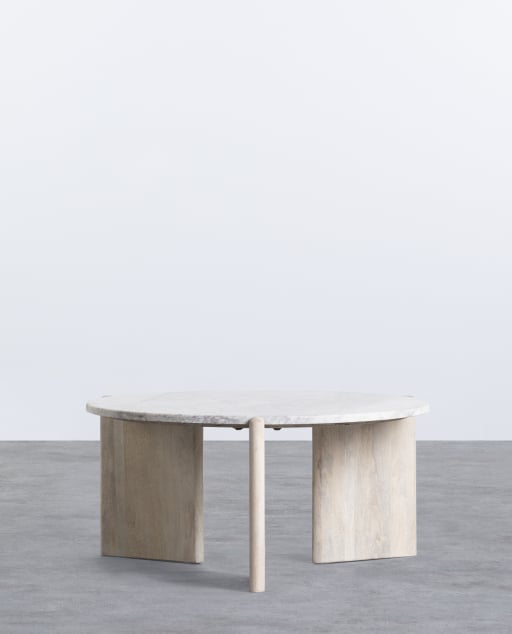 Tavolino Rotondo in Legno e Marmo (Ø 86 cm) Crecia