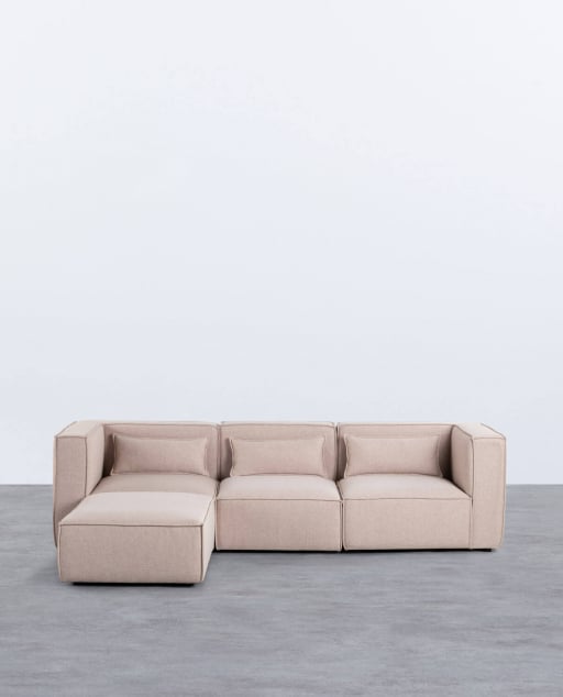 Divano Modulare 3 Pezzi con 2 Poltrone Angolari e Pouf in Tessuto Kilhe