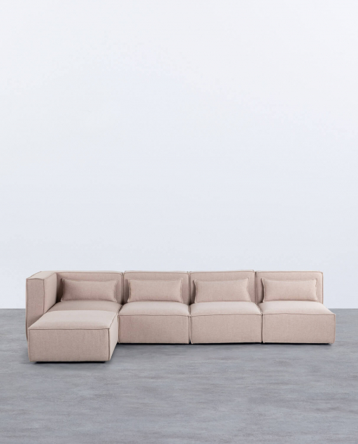 Divano Modulare 4 Pezzi con 3 Poltrone e Pouf in Tessuto Kilhe
