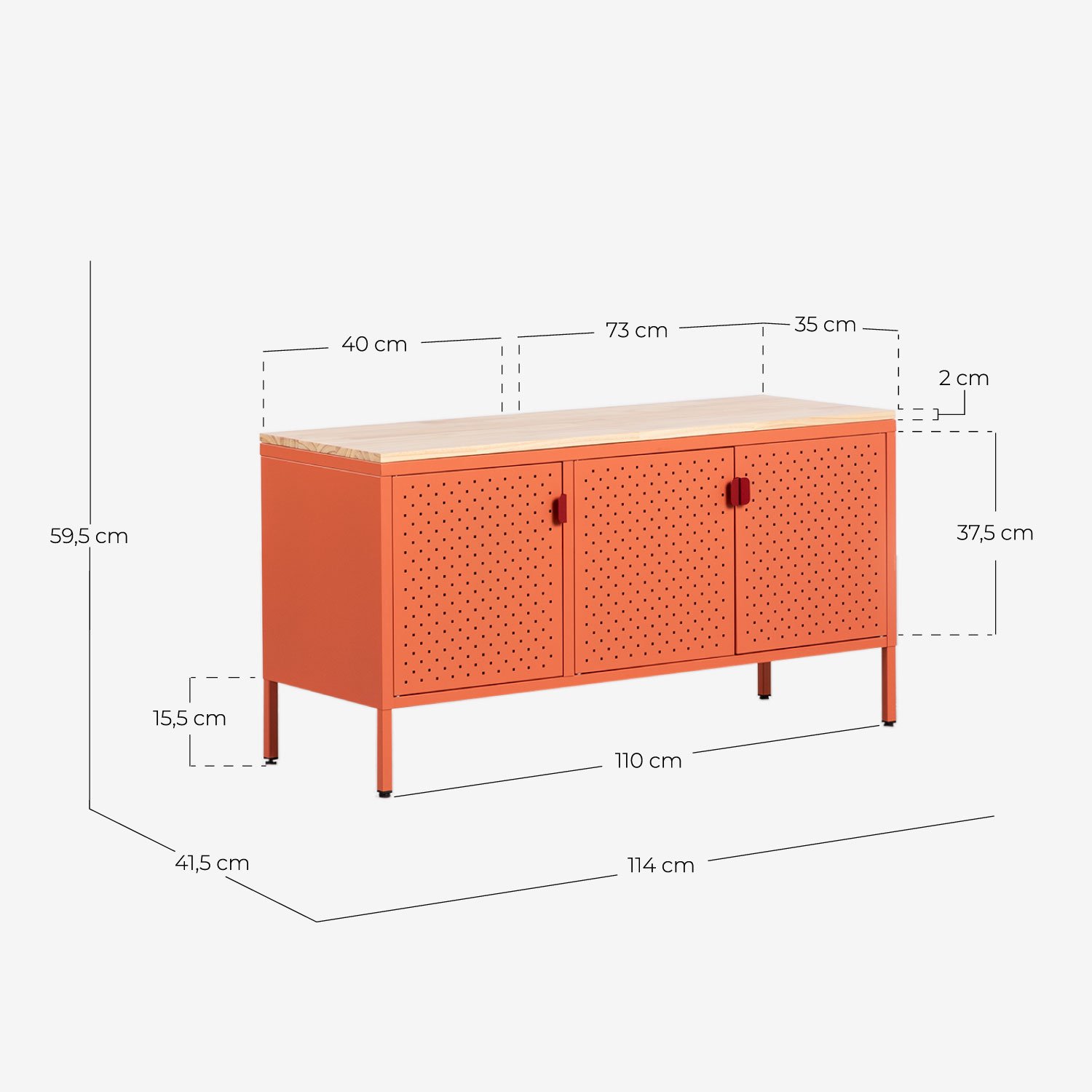 Credenza Bassa 3 Ante in Acciaio Laminato e Legno di Pino Varia, Misure