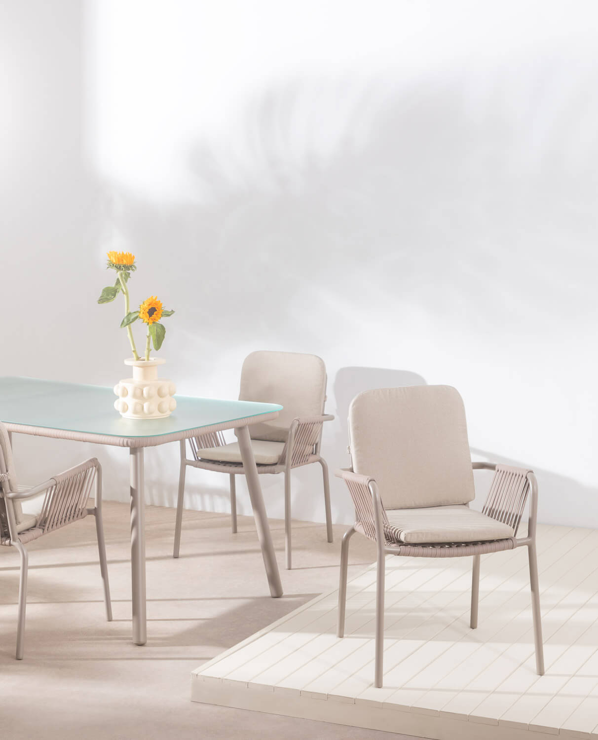 Pack 2 Sdie da Pranzo con Braccioli in Alluminio e Corda Drian, immagine della galleria 2