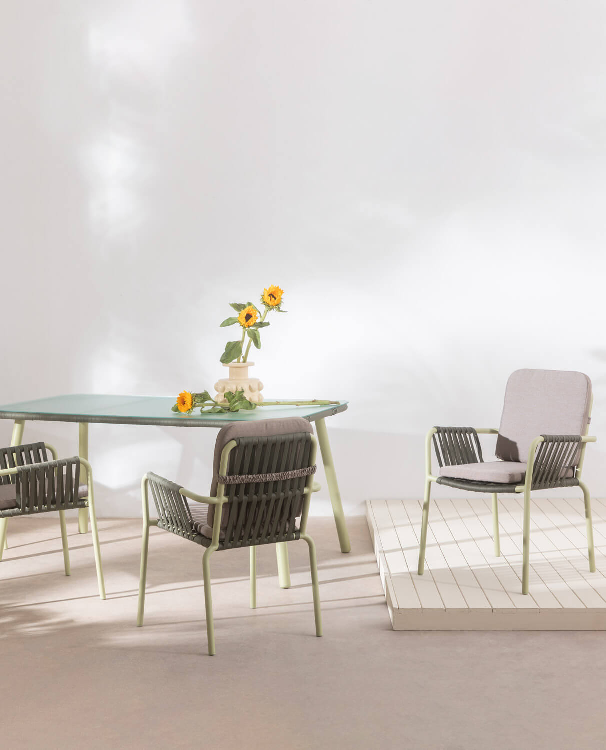 Pack 4 Sedie da Pranzo con Braccioli in Alluminio e Corda Drian, immagine della galleria 2