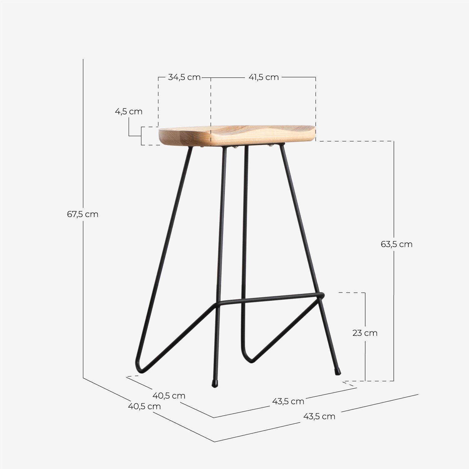 Confezione da 2 sgabelli alti in legno e metallo (67,5 cm) con motivo rose, Misure