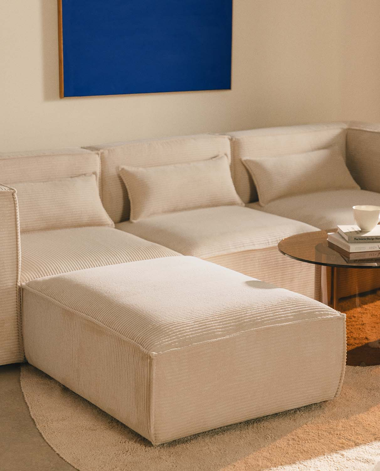 Divano Modulare 4 Pezzi con 2 Poltrone Angolari e Pouf in Velluto a Coste Spesse Kilhe , immagine della galleria 2