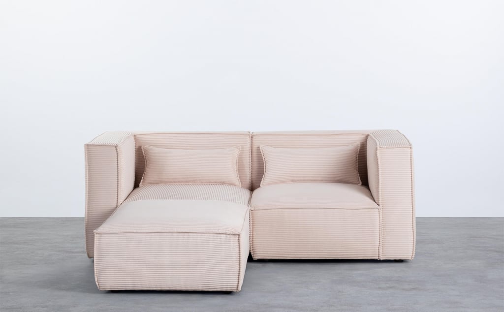 Divano Modulare 2 Pezzi Angolari con Pouf in Velluto a Coste Spesse Kilhe