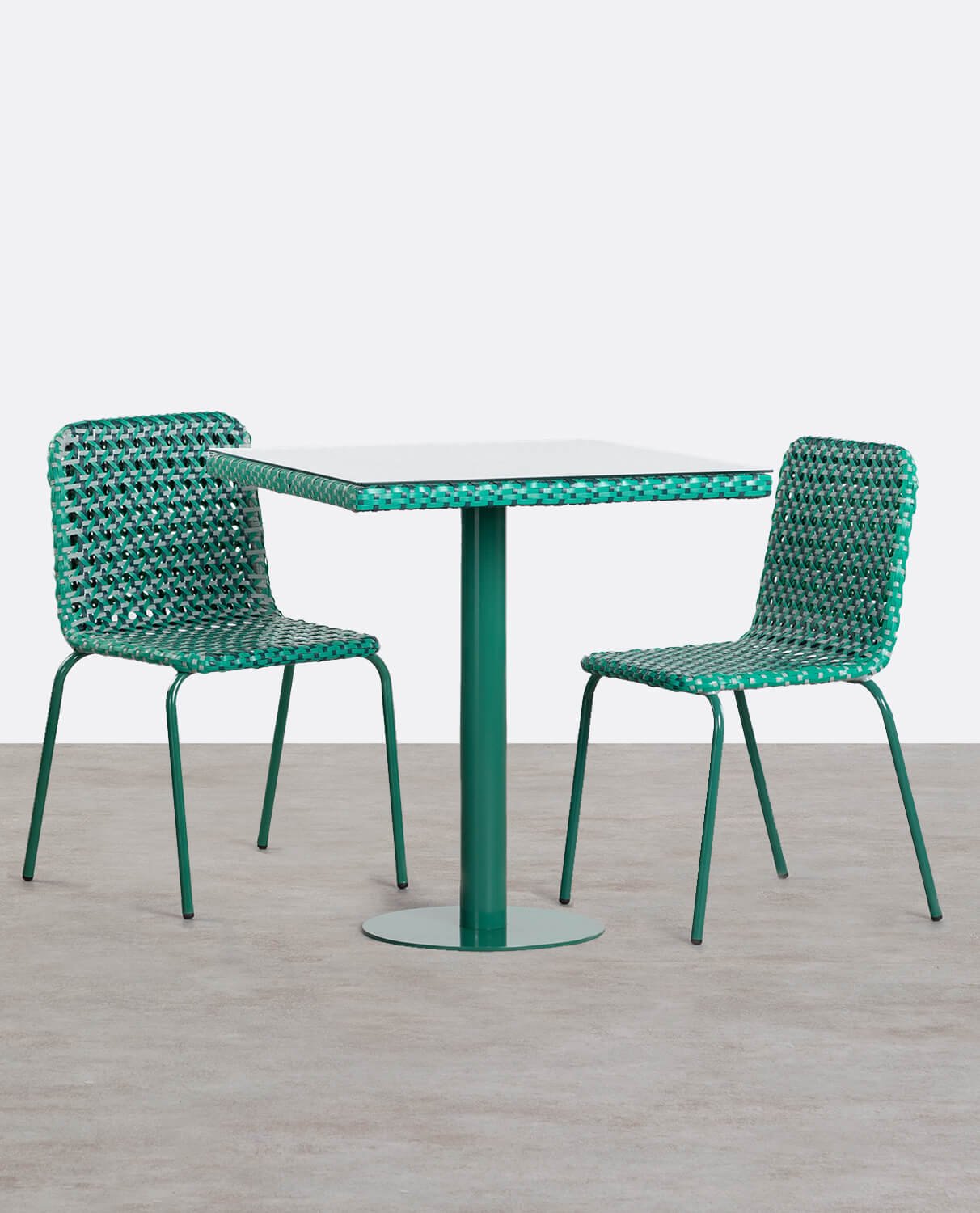 Set di un Tavolo Quadrato e 2 Sedie in Alluminio e Rattan Sintetico da Esterno Roys , immagine della galleria 1