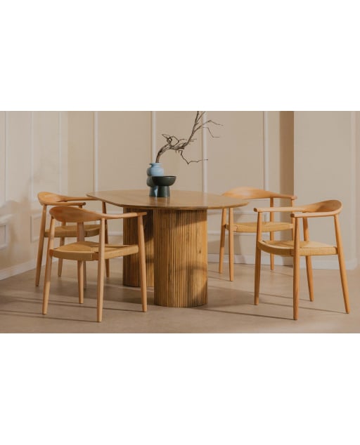 Set di Tavolo da Pranzo Ovale in Legno con Maniglia Viena e 4 Sedie in Legno e Corda Vilno