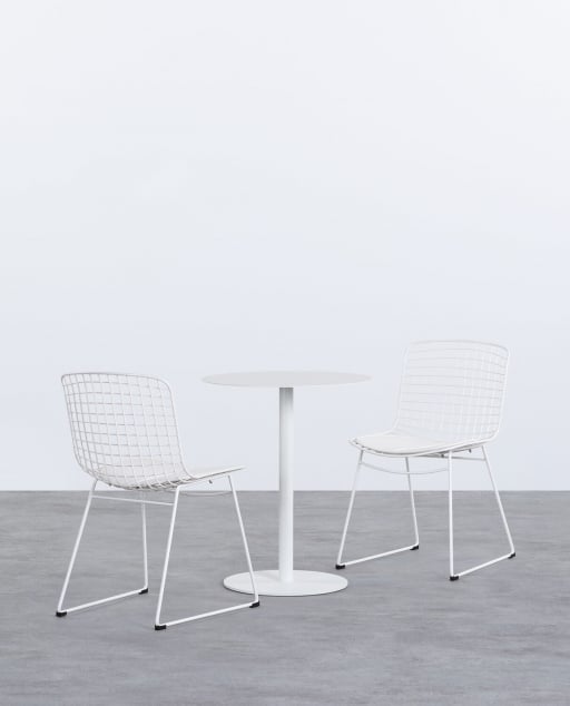 Set di Tavolo da Pranzo Rotondo in Acciaio Denis e 2 Sedie in Acciaio Aras