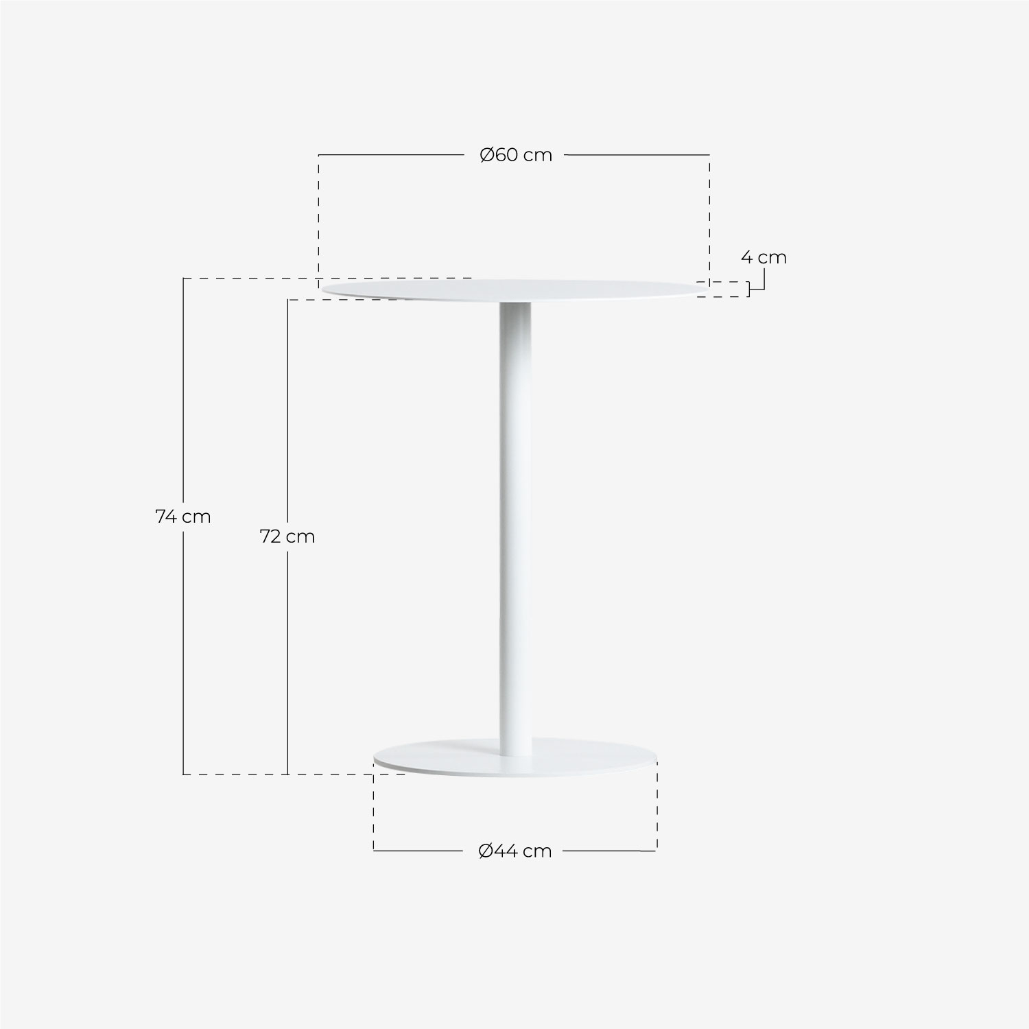 Set di Tavolo da Pranzo Rotondo in Acciaio Denis e 2 Sedie in Acciaio Aras, Misure