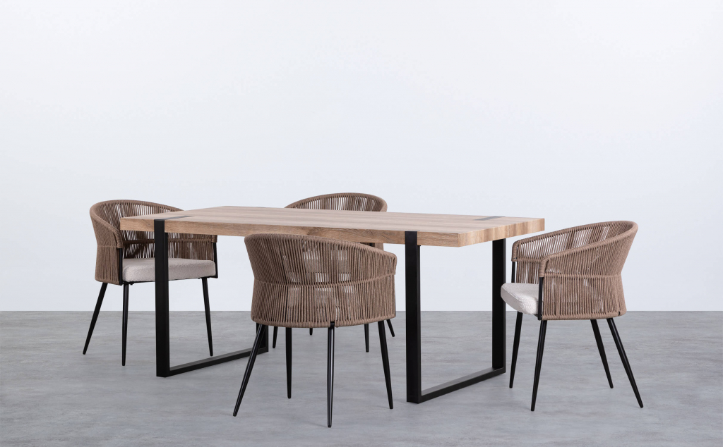 Set Tavolo e 2 Sedie da Esterno Giardino in Alluminio con Finitura Effetto Legno