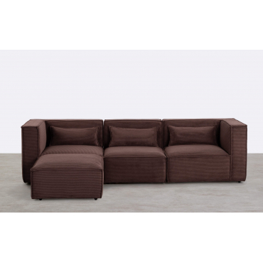 Divano Modulare 3 Pezzi due Poltrone Angolari una Poltrona e Pouf in Velluto a Coste Spesse Kilhe Pana Gruesa -Marrone Cioccolato - The Masie