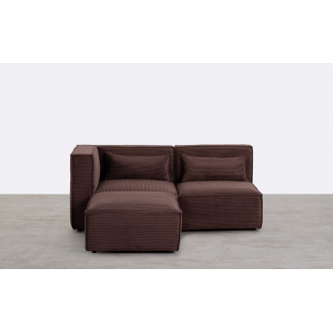 Divano Modulare 2 Pezzi un Angolare una Poltrona e Pouf in Velluto a Coste Spesse Kilhe Pana Gruesa -Marrone Cioccolato - The Masie