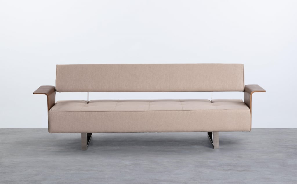 Divano Letto 3 Posti con Braccioli in Legno e Tessuto Nuovo 70S - Beige Seashell