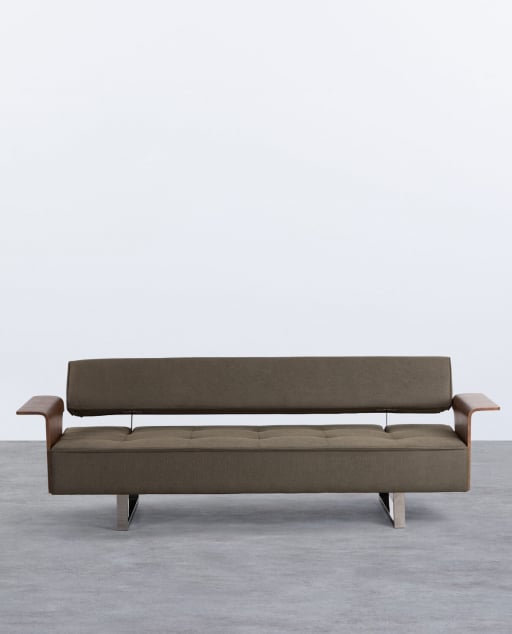 Divano Letto 3 Posti con Braccioli in Legno e Tessuto Nuovo 70S