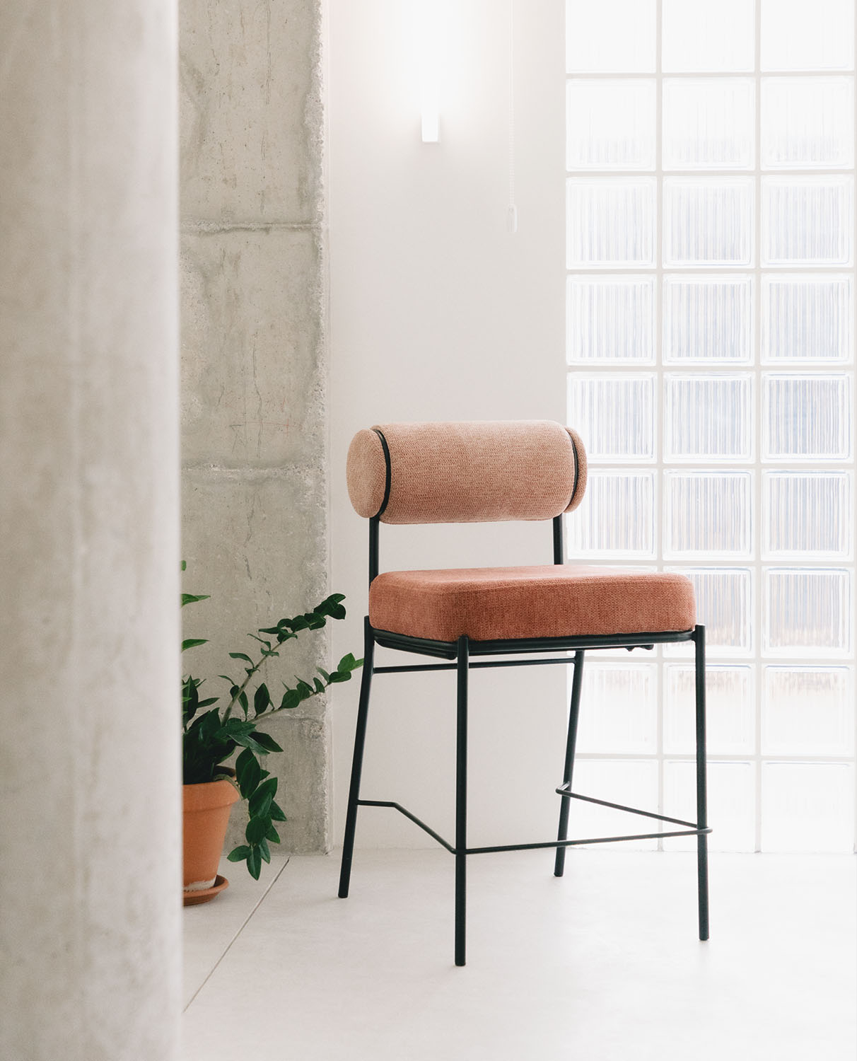 Pack 2 Sgabelli Alti in Tessuto e Metallo (64,5 cm) Elin, immagine della galleria 2