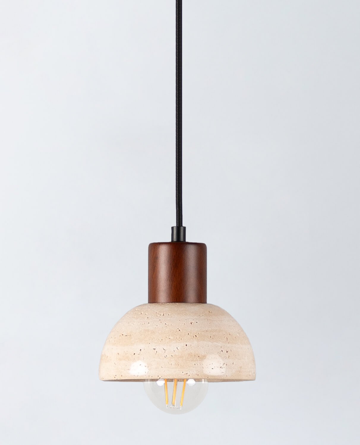 Lampada da Soffitto in Marmo Travertino e Legno May, immagine della galleria 1