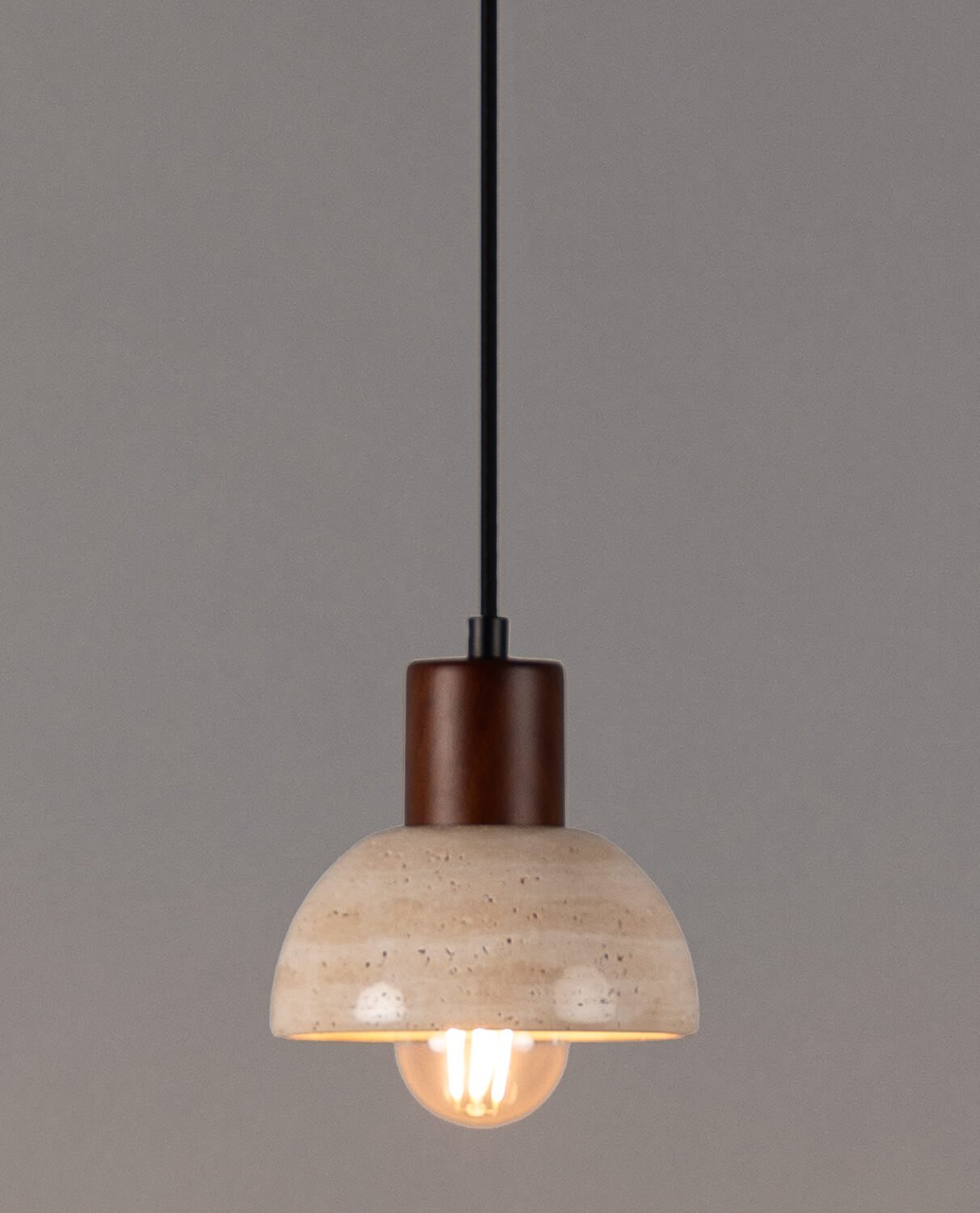 Lampada da Soffitto in Marmo Travertino e Legno May, immagine della galleria 2