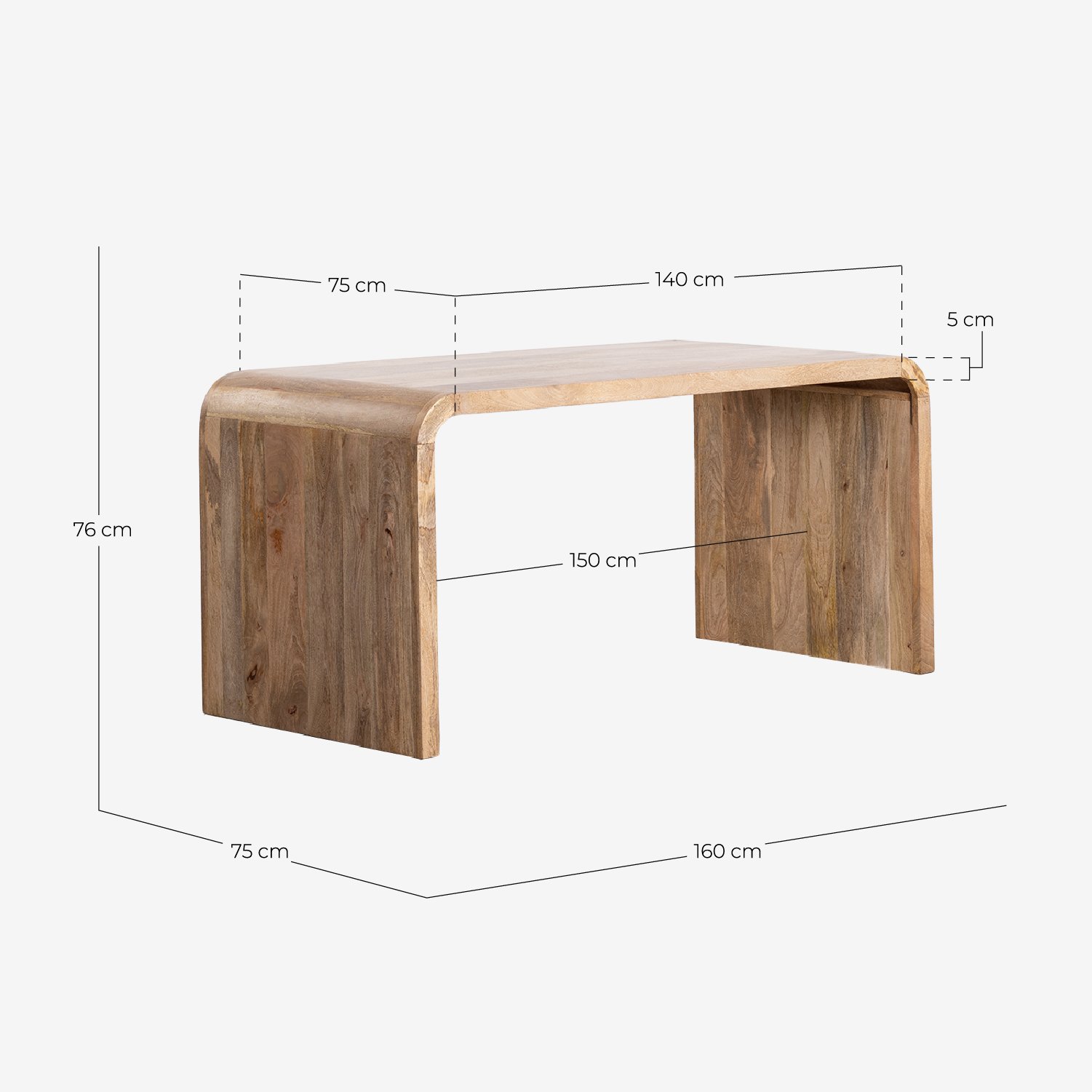 Scrivania in Legno di Mango (140x75 cm) Vanile, Misure