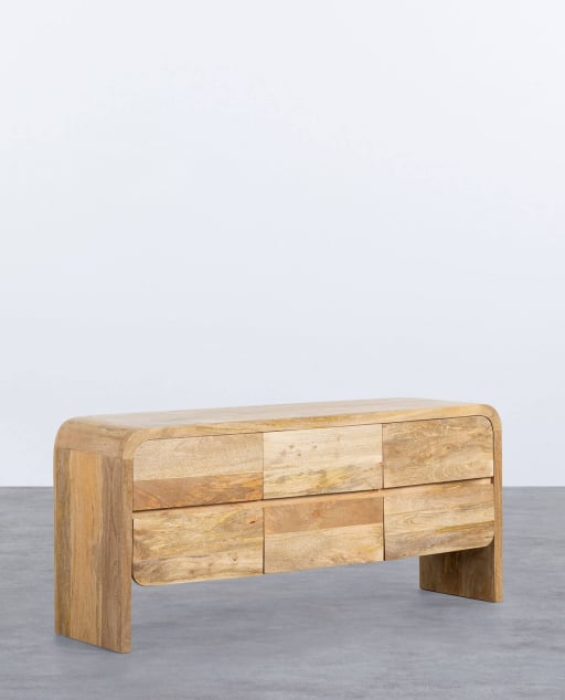 Credenza Bassa con 6 Cassetti in Legno di Mango Vanile