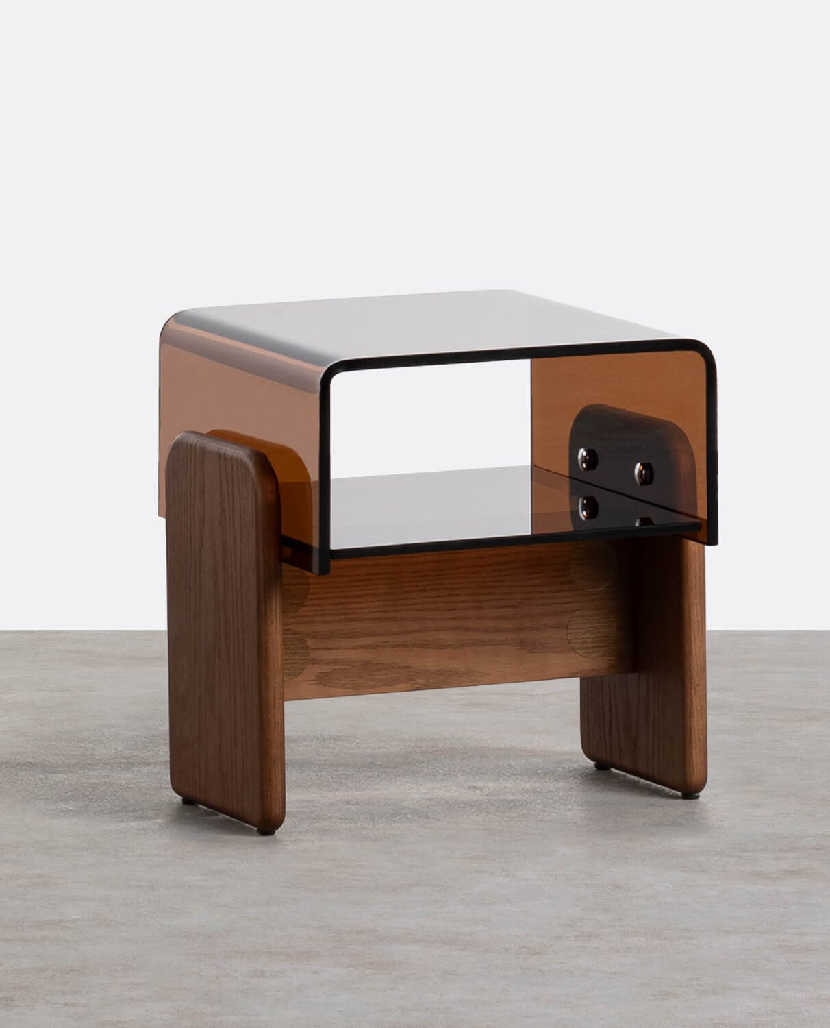 Tavolino Rettangolare in Vetro Curvato e Legno (45x40 cm) Clery, immagine della galleria 1