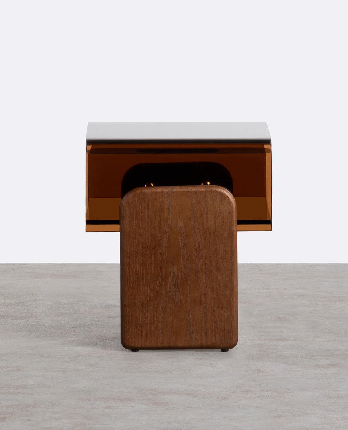 Tavolino Rettangolare in Vetro Curvato e Legno (45x40 cm) Clery, immagine della galleria 4