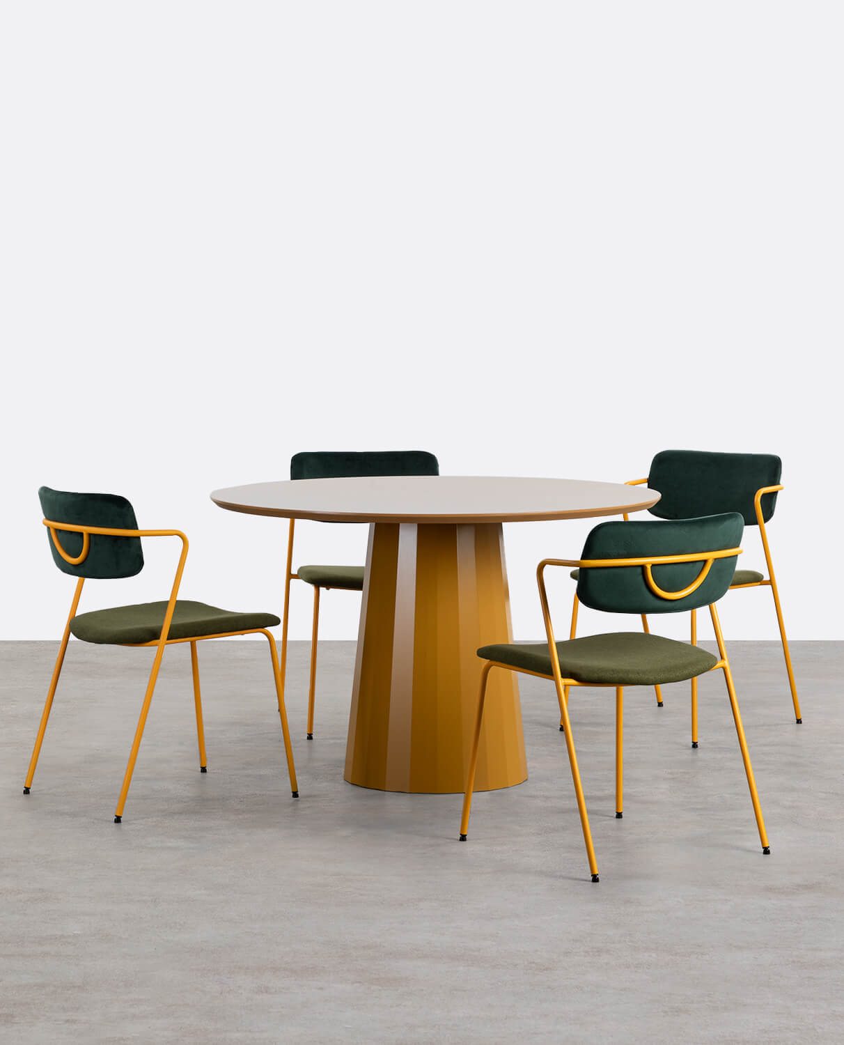 Set Tavolo da Pranzo Rotondo Irem (Ø120 cm) e 4 Sedie in Tessuto Irun, immagine della galleria 1