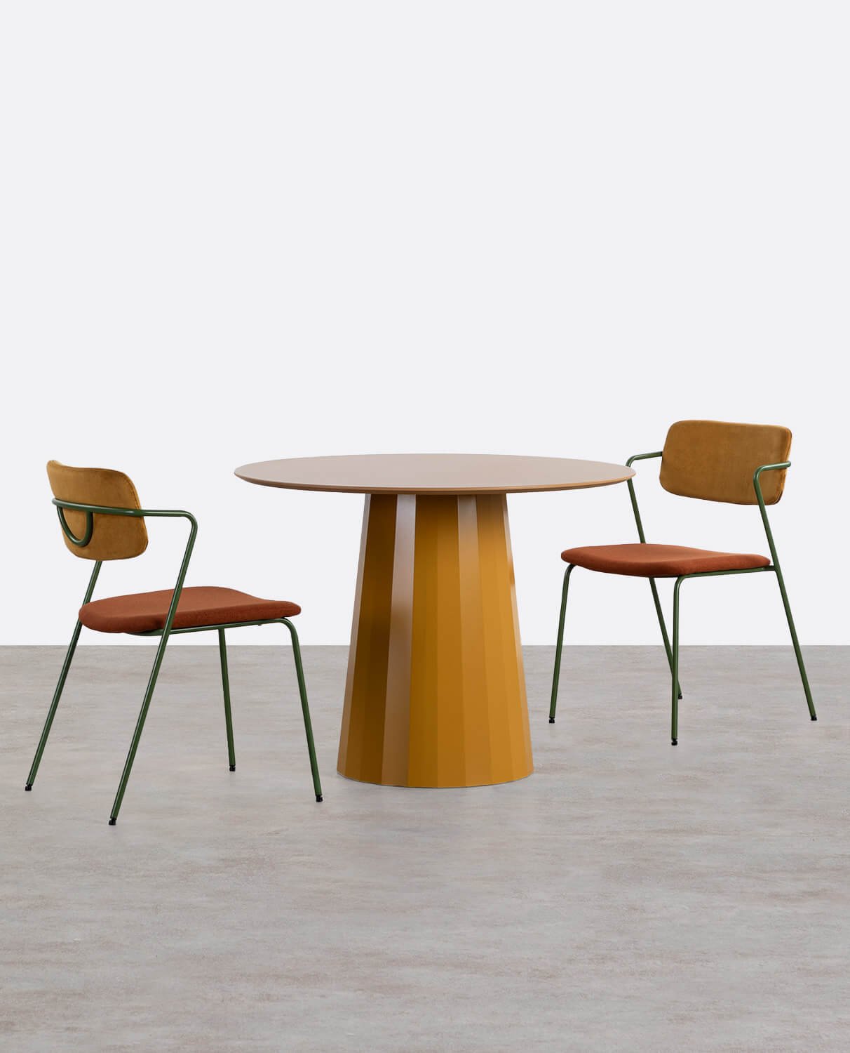 Set Tavolo da Pranzo Rotondo (Ø100 cm) Irem e 2 Sedie in Tessuto Irun, immagine della galleria 1
