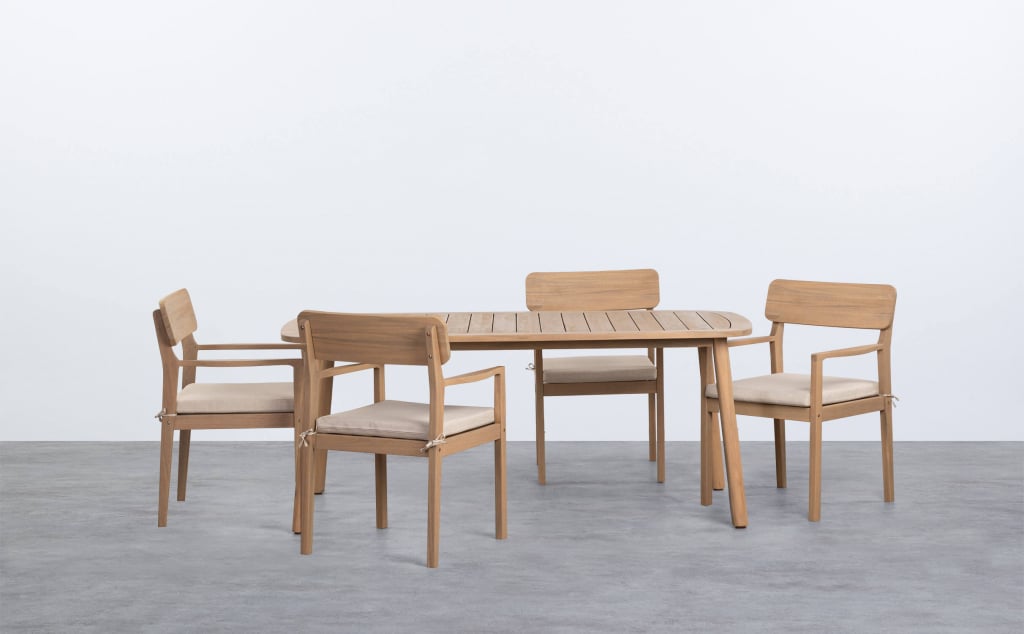 Set Tavolo da Giardino Rettangolare in Legno di Acacia e 4 Sedie con Braccioli Marla
