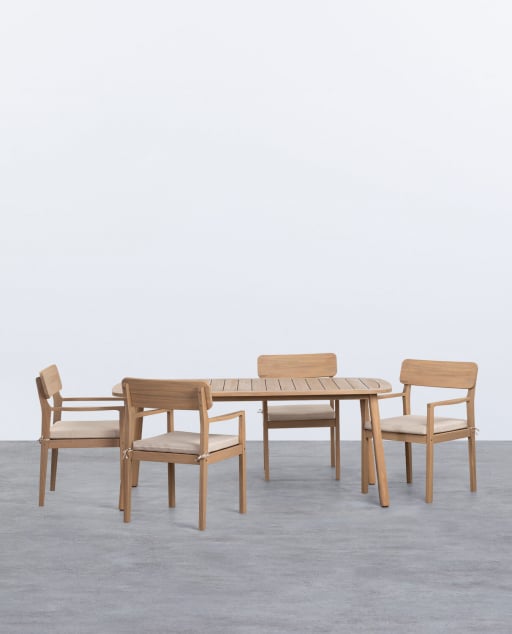 Set Tavolo Rettangolare (180x100 cm) in Legno di Acacia e 4 Sedie con Braccioli da Esterno Marla