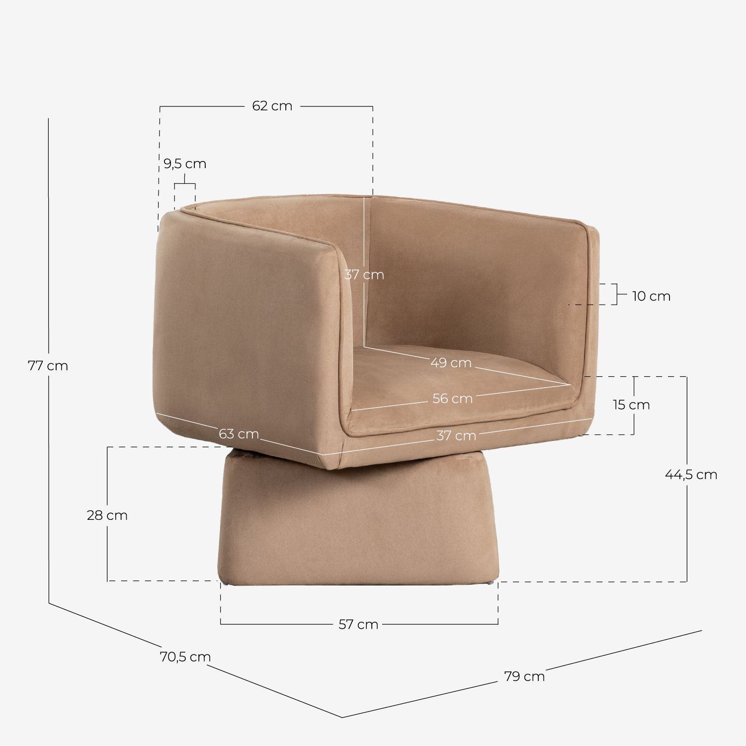 Pack da 2 Poltrone Girevoli in Tessuto Mauren , Misure