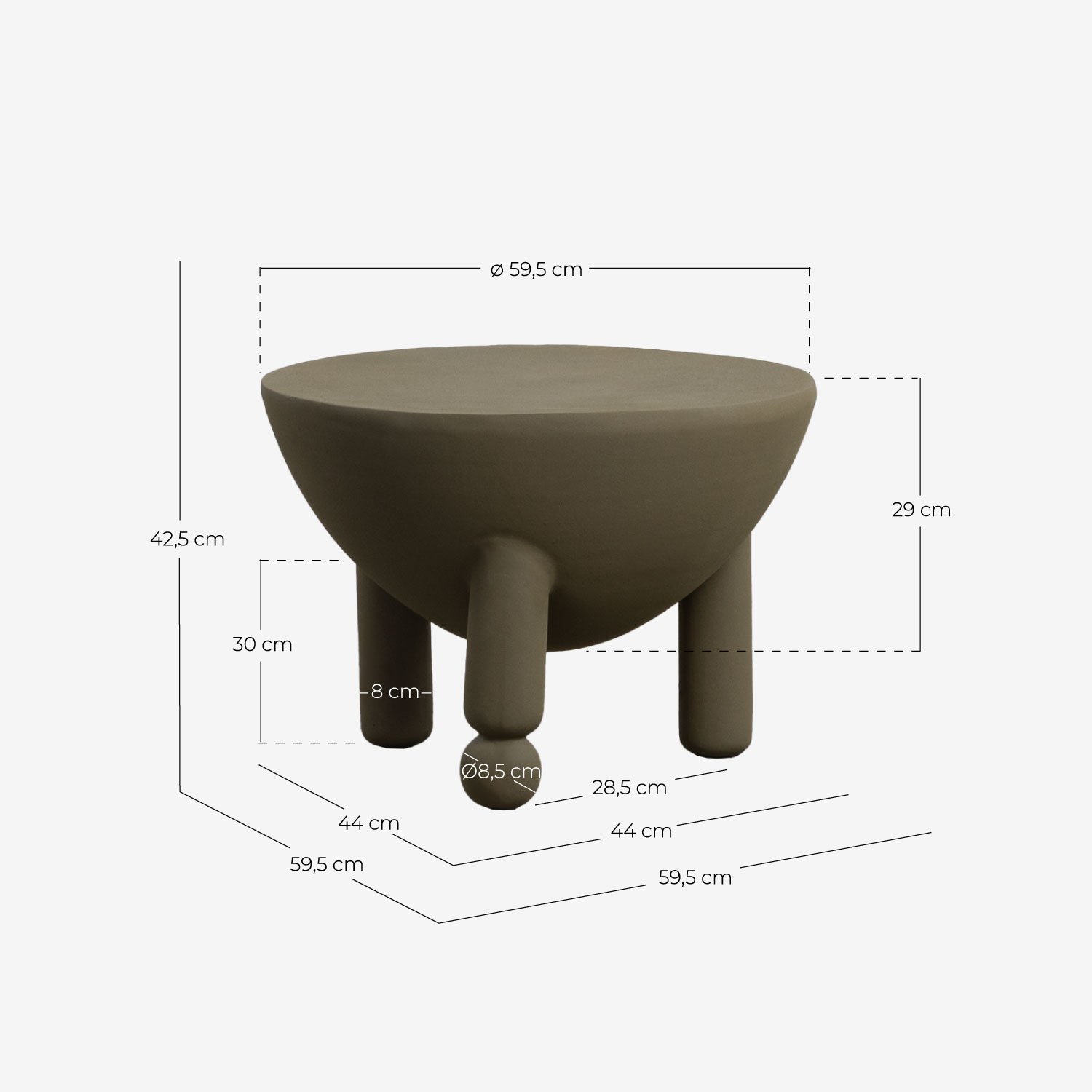Tavolino Rotondo in Metallo (Ø59,5 cm) Misca, Misure