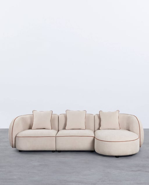 Divano Chaise Longue Modulare in 3 Pezzi con Poltrona Angolare e Tessuto Ilham - Beige Seashell