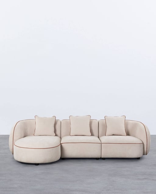 Divano Chaise Longue Modulare in 3 Pezzi con Poltrona Angolare e Tessuto Ilham - Beige Seashell