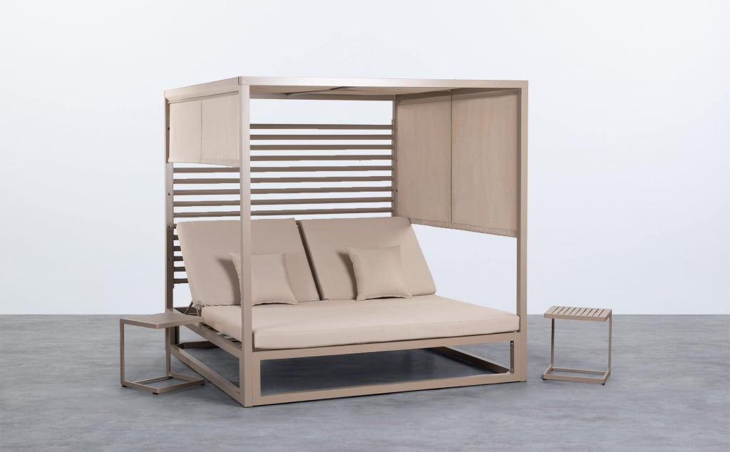 Letto Balinese Reclinabile Mersia e 2 Tavolini Laterali in Alluminio Kreta Colours