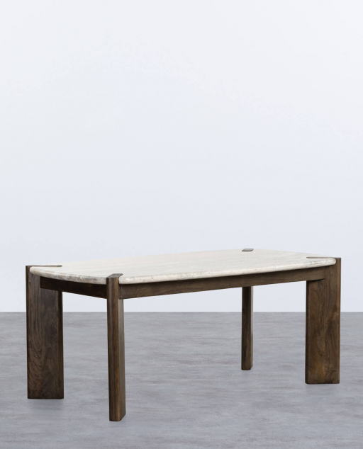 Tavolo da Pranzo Rettangolare in Marmo Sawar e Legno di Mango (180x99 cm) Edgar - Mármore Marmo Sawar Naturale