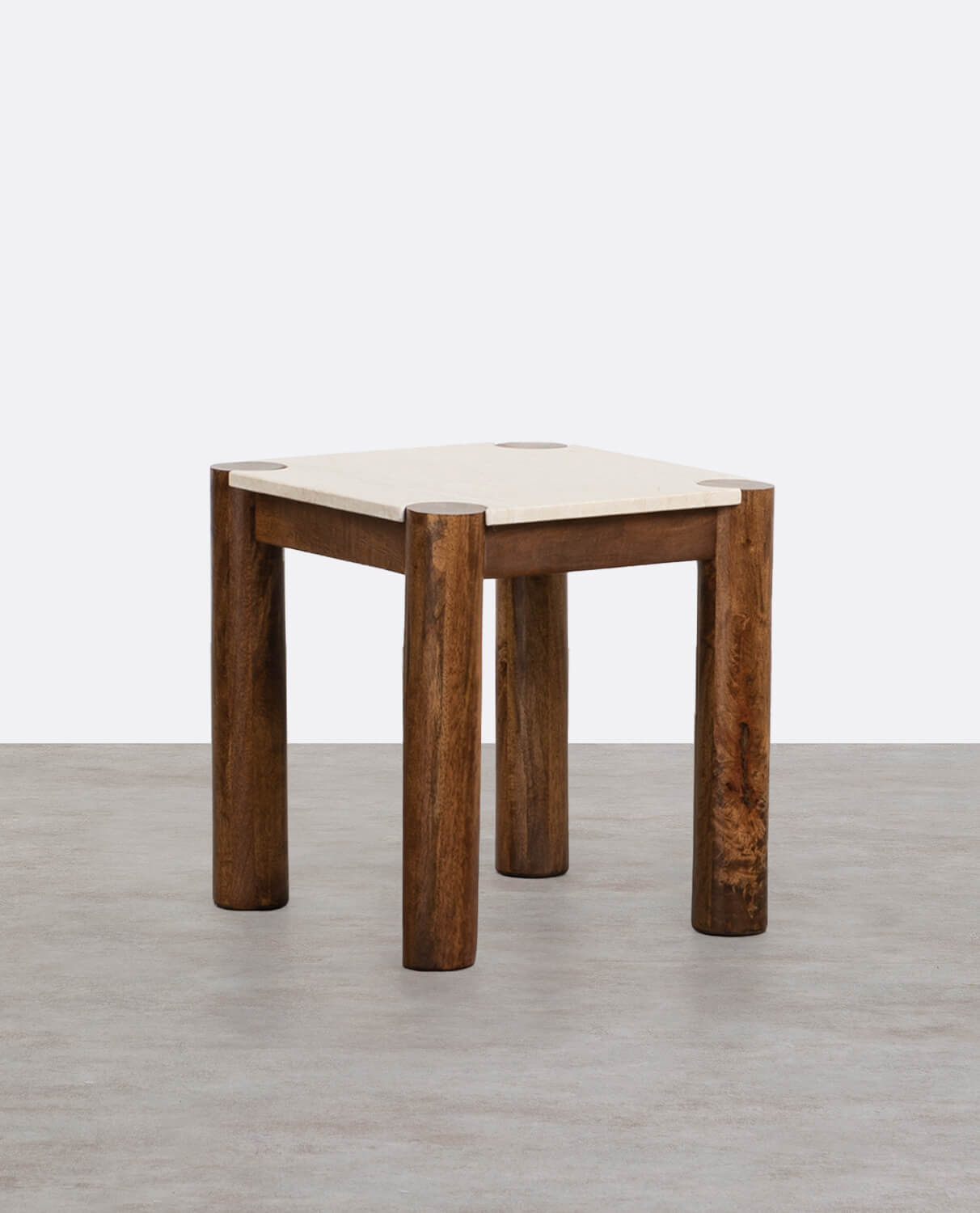 Tavolino Quadrato in Marmo Botticino e Legno di Mango (50x50 cm) Dublin, immagine della galleria 1