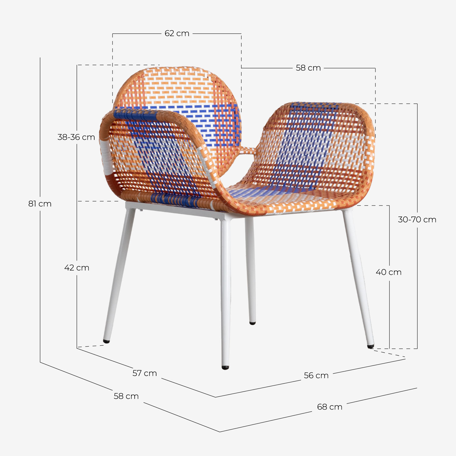 Pack 2 Poltrone in Alluminio e Rattan Sintetico Emba Studio, Misure