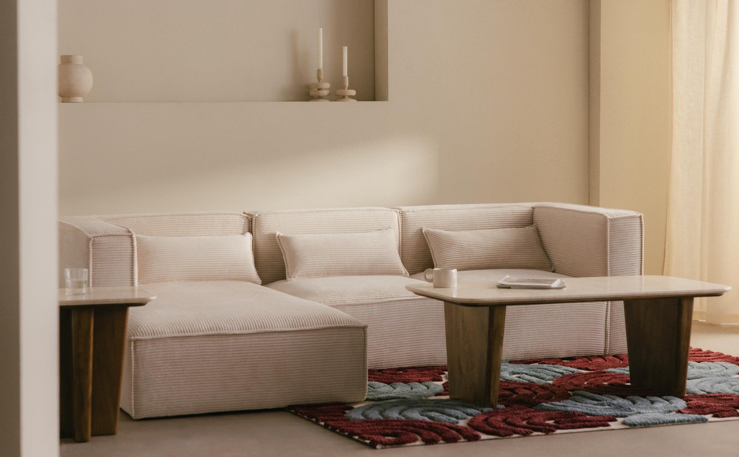 Divano Modulare a Chaise Longue in Velluto a Coste Grosso Kilhe, immagine della galleria 1