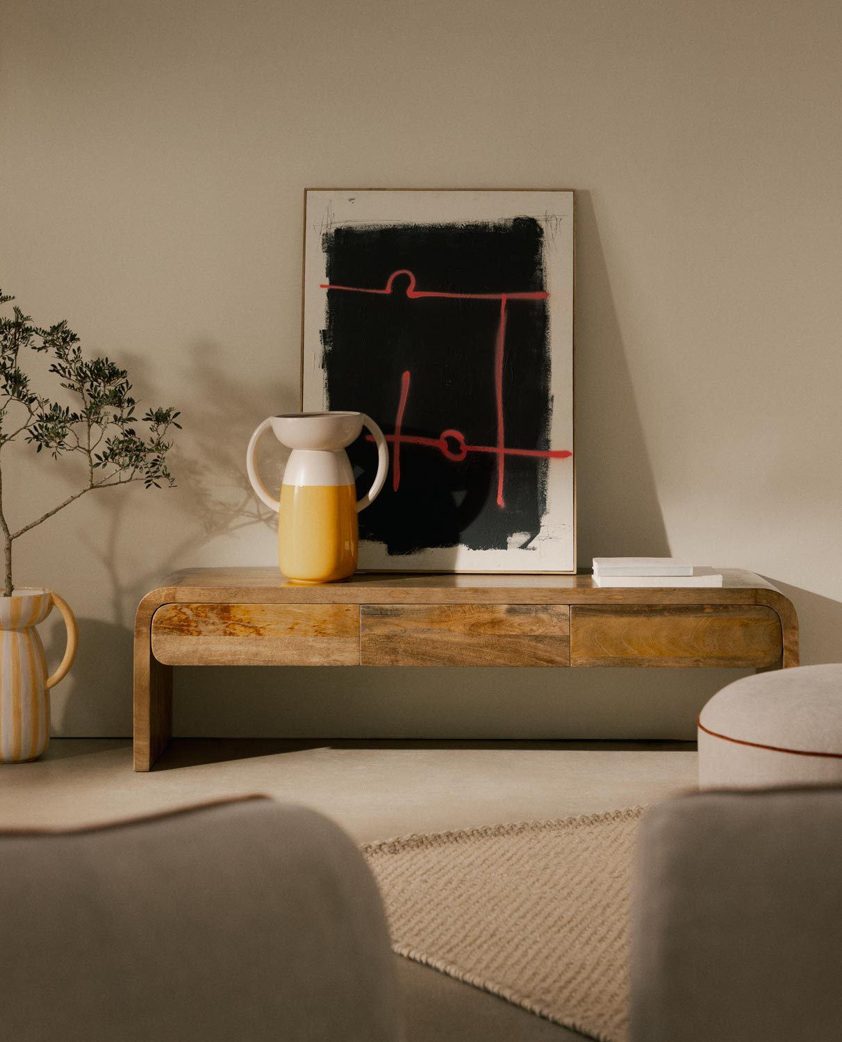 Mobile TV in Legno di Mango con 3 Cassetti Vanile , immagine della galleria 2