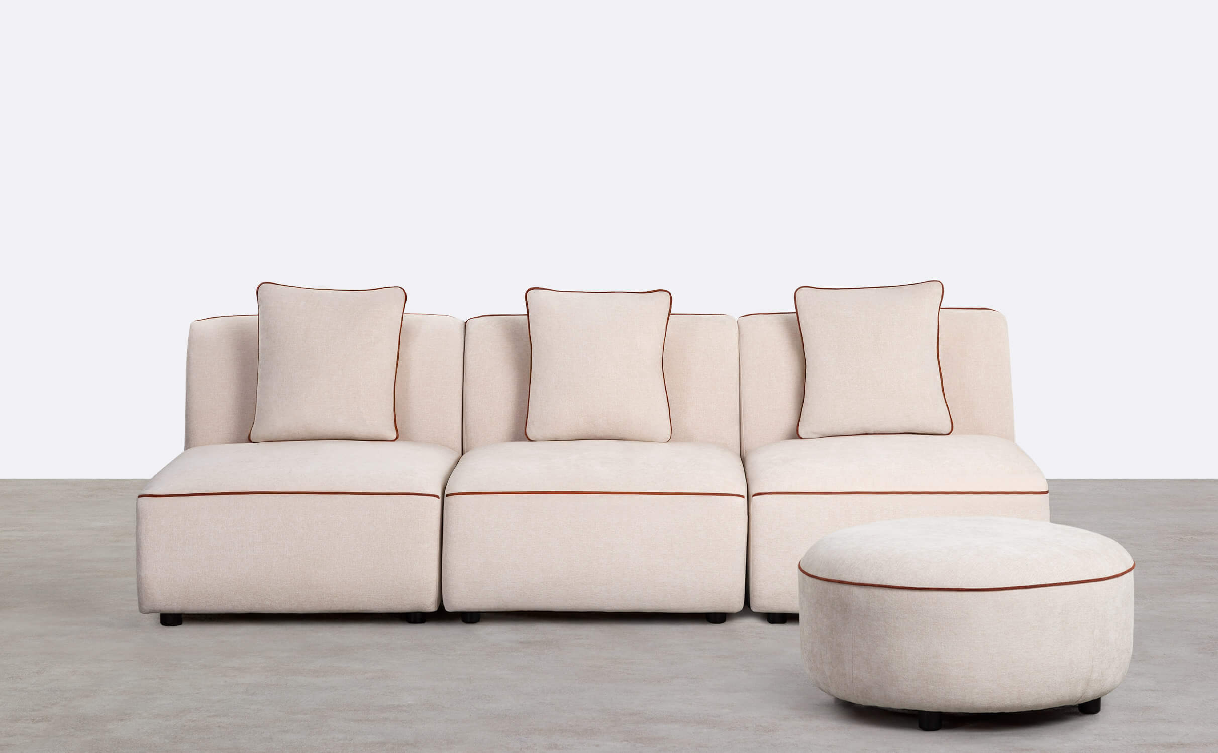 Poltrona Divano Modulare in 3 Pezzi con Pouf Rotondo in Tessuto Ilham , immagine della galleria 1
