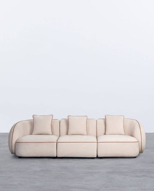 Divano Modulare in 3 Pezzi con 2 Angoli e Poltrona in Tessuto Ilham - Beige Seashell