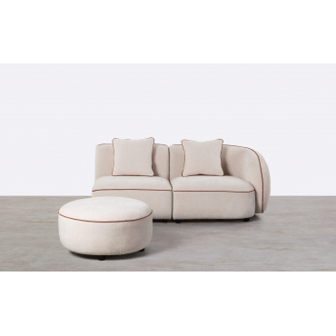 Divano Angolare Modulare in 2 Pezzi con Poltrona in Tessuto e Puff Ilham Beige Seashell & Chaise longue a destra - The Masie