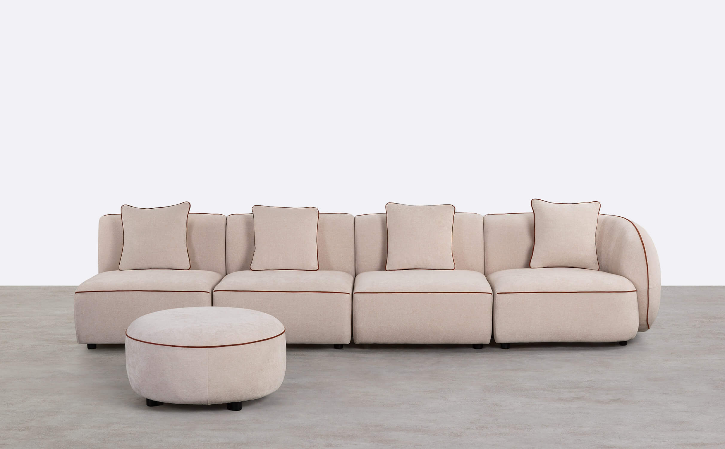Divano Modulare in 4 Pezzi con Poltrona Angolare e Pouf rotondo in Tessuto Ilham, immagine della galleria 1