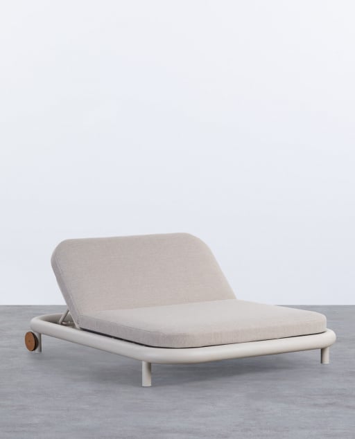 Lettino Reclinabile Doppio in Alluminio con Cuscino in Tessuto Cheryl - Grigio Concrete
