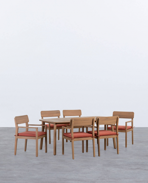 Set Tavolo Rettangolare (180x100 cm) e 6 Sedie in Legno di Acacia con Braccioli da Esterno Marla - Arancione Terra