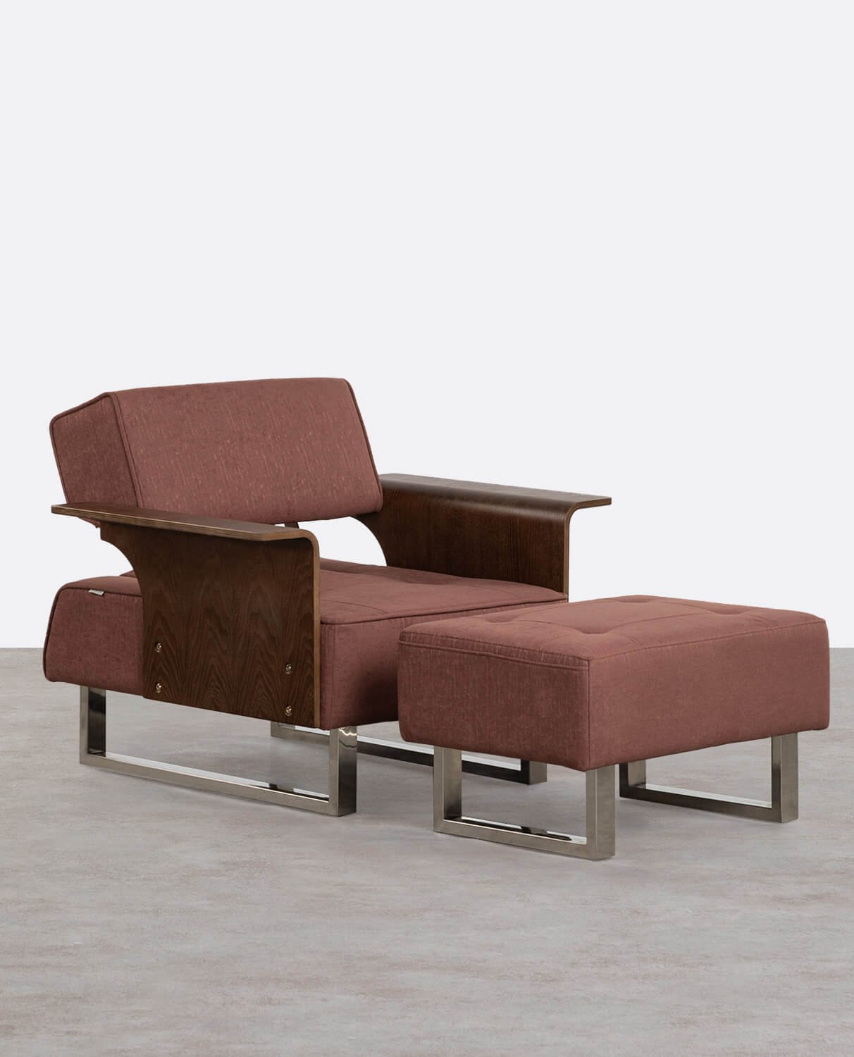 Poltrona Reclinabile con Poggiapiedi in Tessuto e Legno 70s, immagine della galleria 1