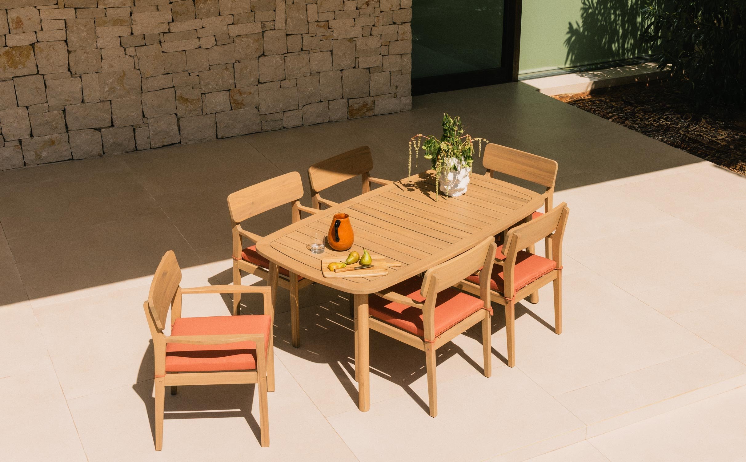 Tavolo da Giardino Rettangolare (180x100 cm) in Legno di Acacia e 6 Sedie con Braccioli Marla, immagine della galleria 1