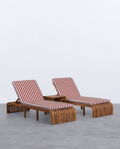 Set di 2 Lettini Prendisole e Tavolino in Legno di Acacia Hazan